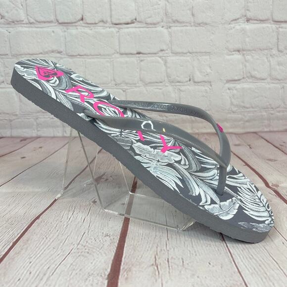Roxy Melon III Gray Pink Floral Flip Flops Sandals Women’s Size 10 - Picture 2 of 11